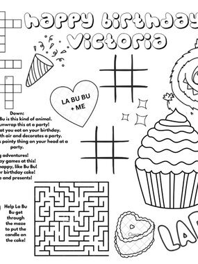 Labubu Kids Birthday Activity Coloring Page - Happy Birthday